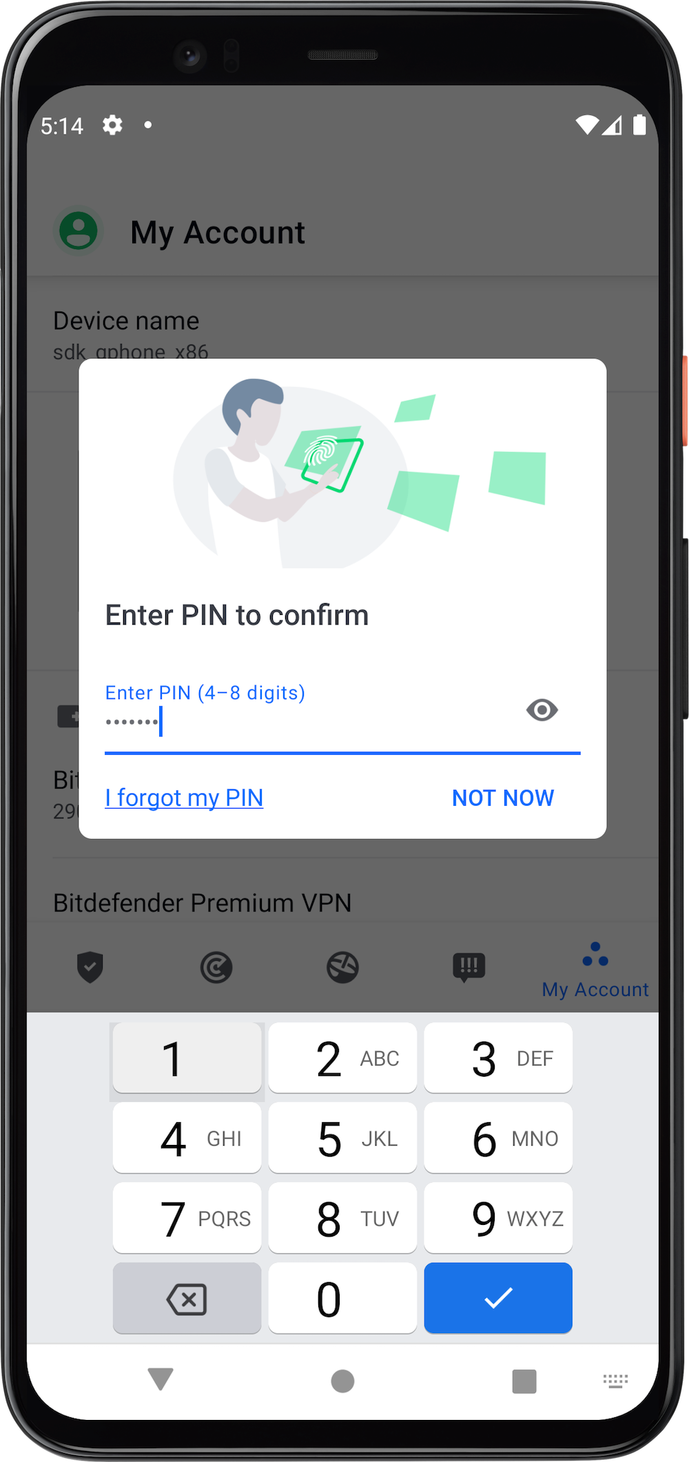 desinstalar Bitdefender Mobile Security para Android - PIN