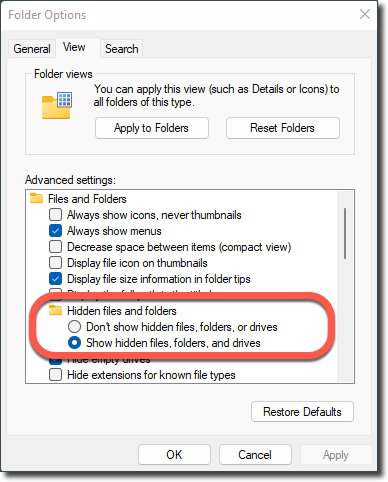 Mostrar archivos y carpetas ocultos no funciona en Windows