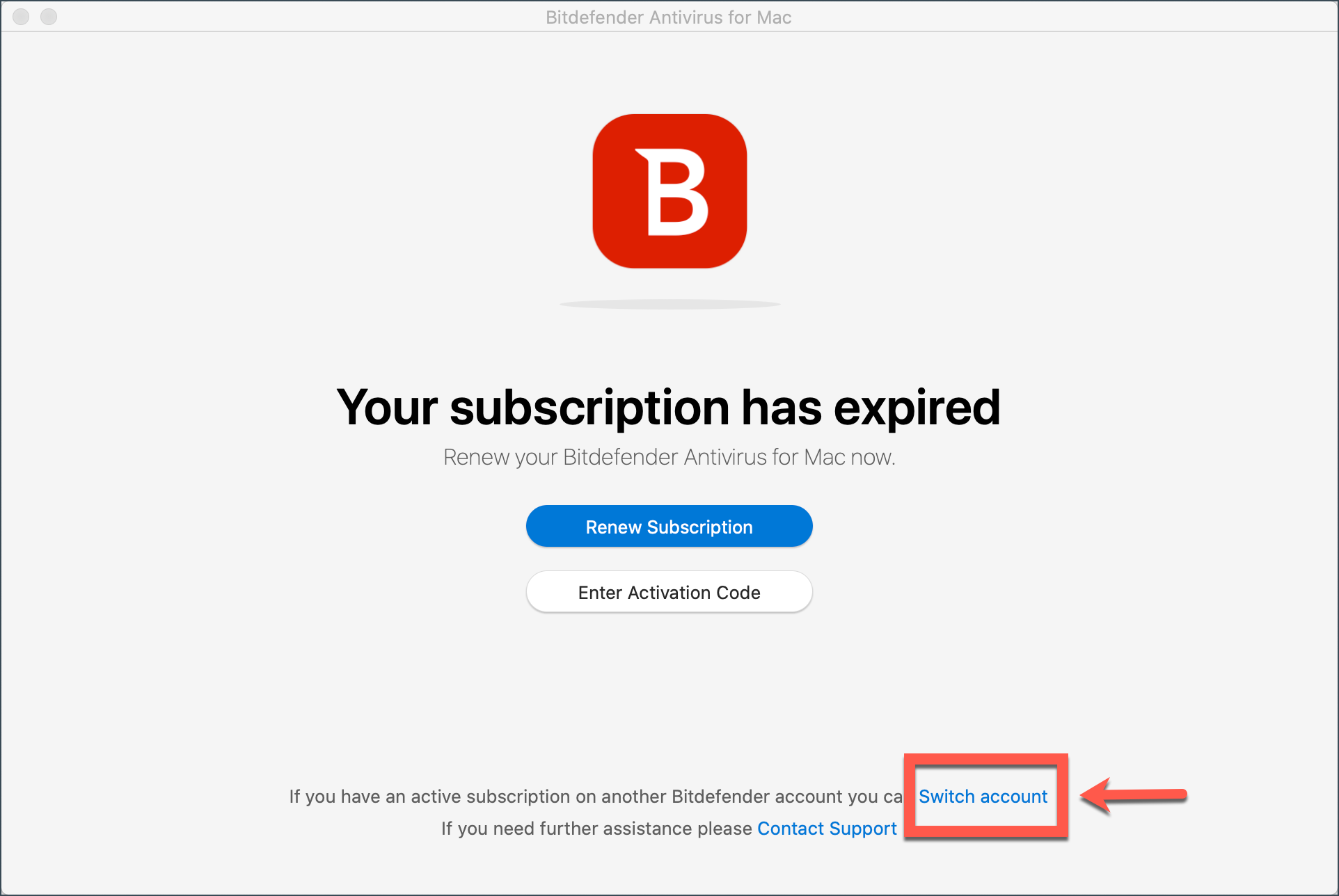 Cambie de cuenta para actualizar su suscripción a Bitdefender