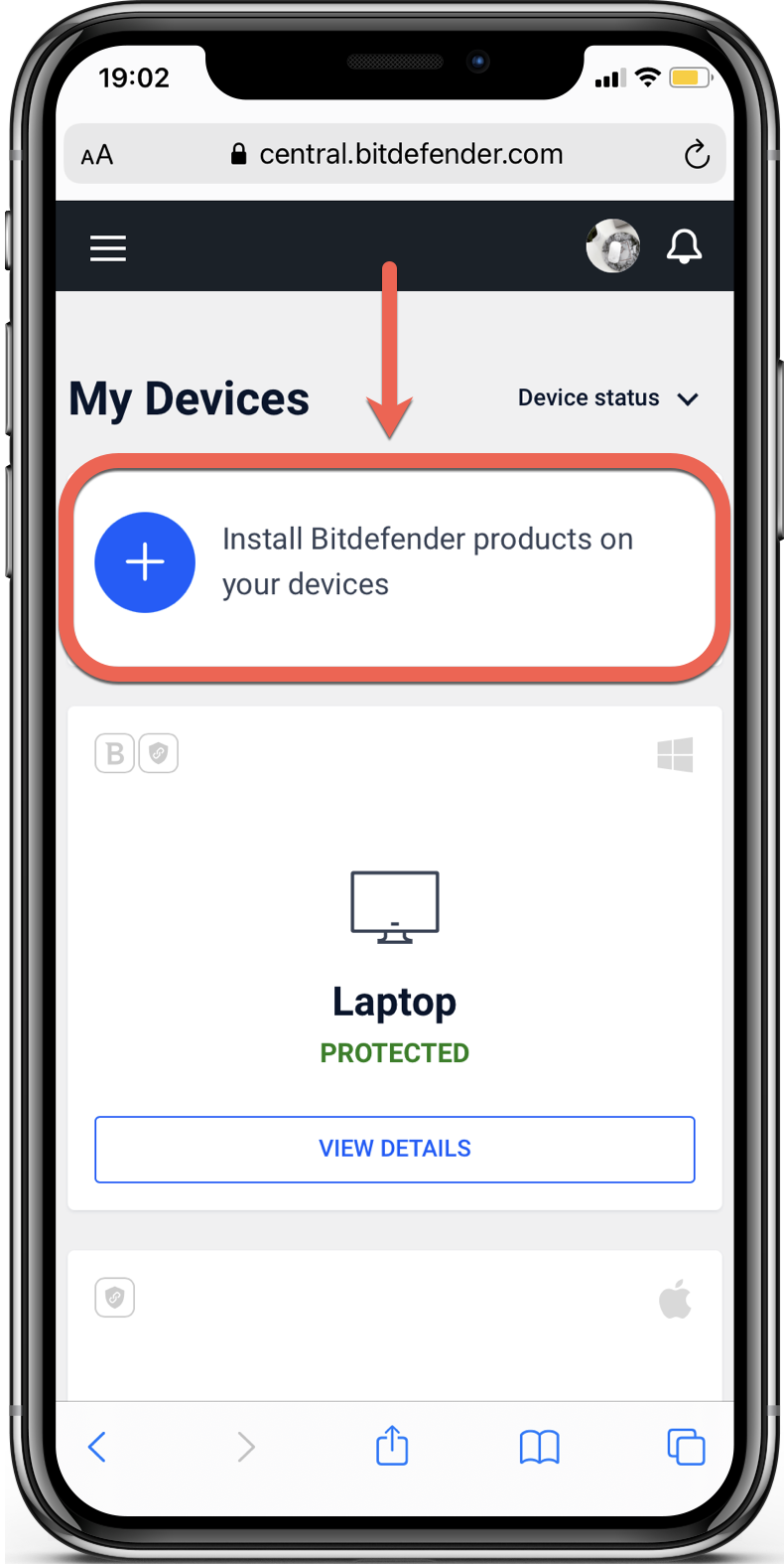 Instalar Bitdefender Mobile Security para iOS desde la página Bitdefender Central 