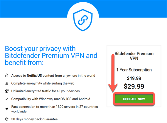 Actualizar a Bitdefender Premium VPN en Windows