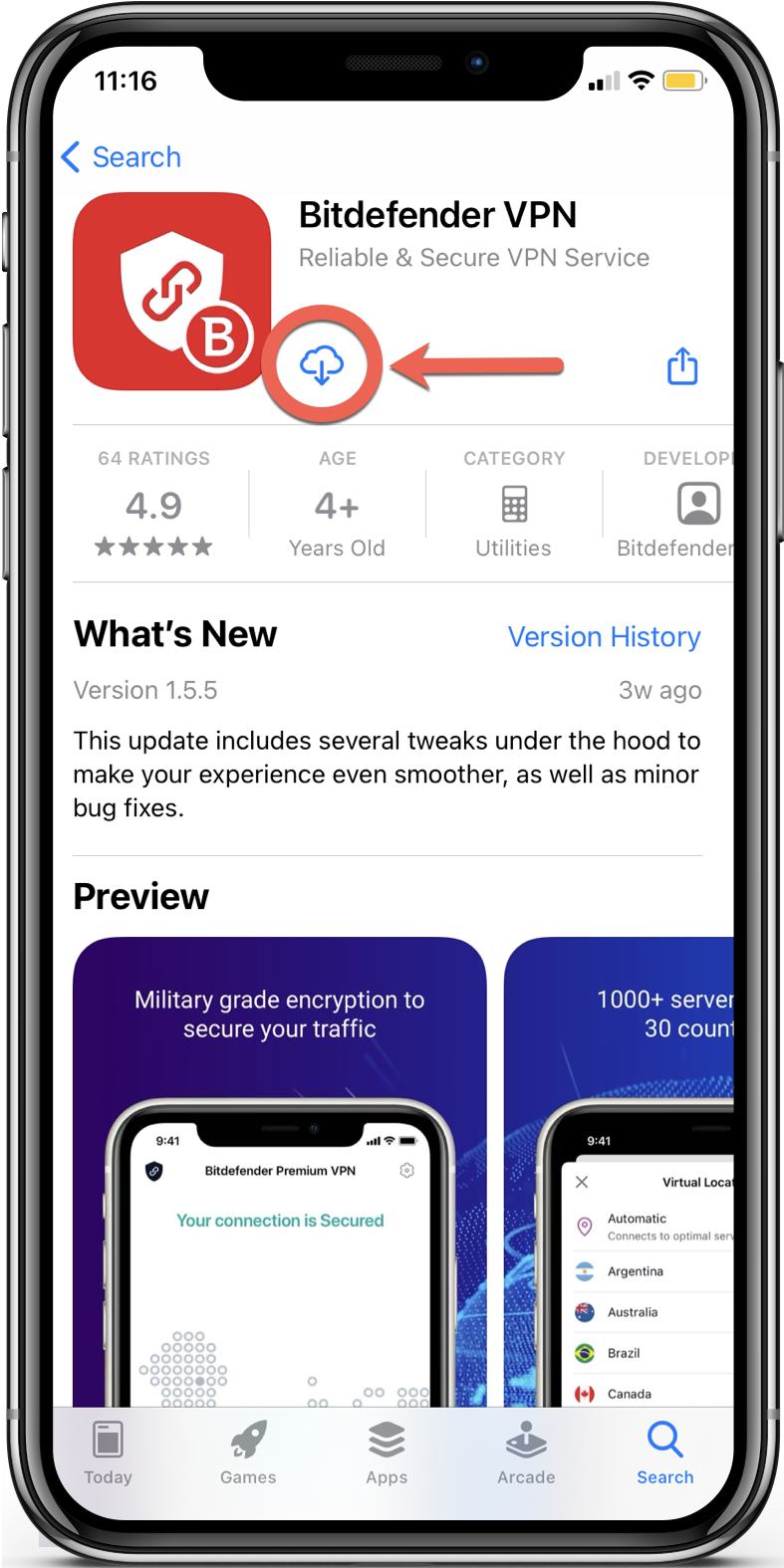 Instalar Bitdefender VPN en iOS desde la App Store