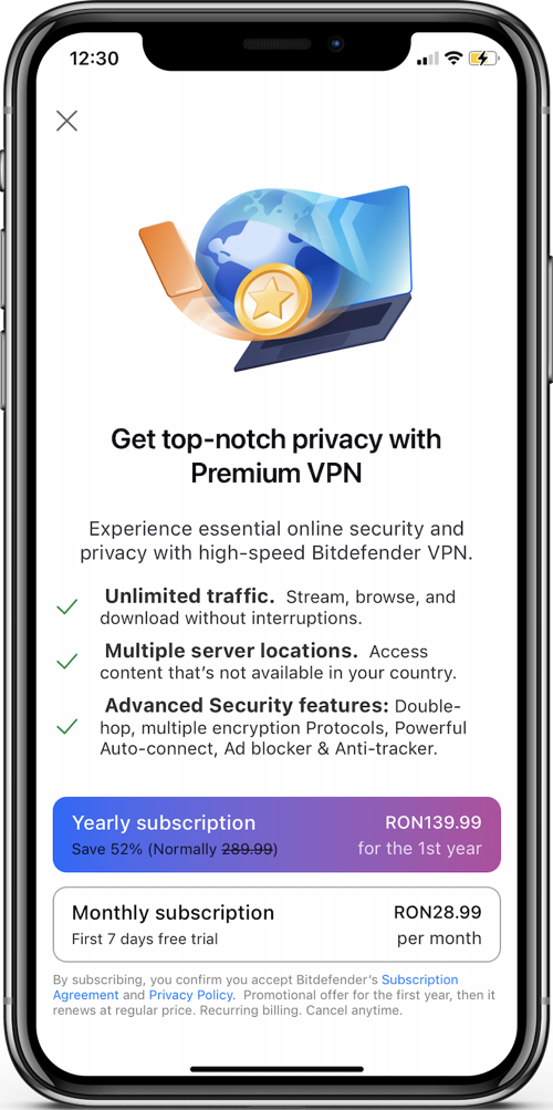 Actualizar a Bitdefender Premium VPN en iOS