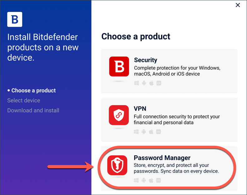Choose Password Manager in the selection screen