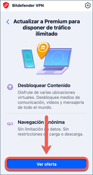 Ver oferta Bitdefender Premium VPN en macOS