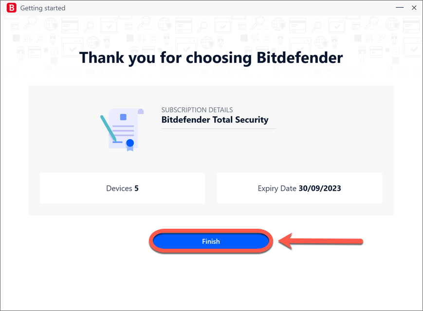 install Bitdefender on Windows - Finish