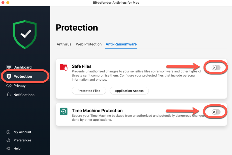 desactivar Bitdefender Antivirus para Mac - Anti-ransomware