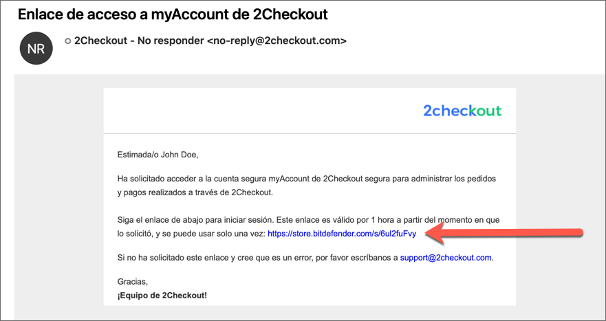 Enlace de acceso a myAccount de 2Checkout