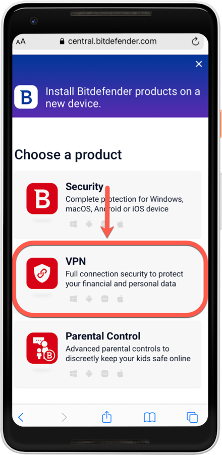 Instalar Bitdefender VPN en Android a través de Bitdefender Central