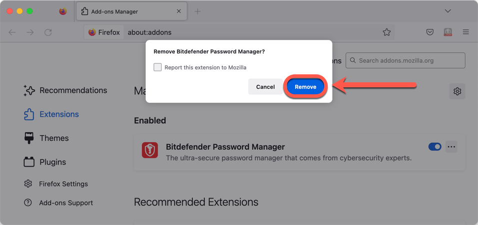 Desinstalar Bitdefender Password Manager en Firefox